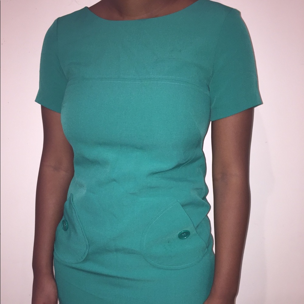 Teal Dress with Button Pockets